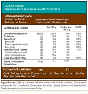 Cafe Ganomax Fuxion reishi lingzhi ganoderma lucidum Uña de gato