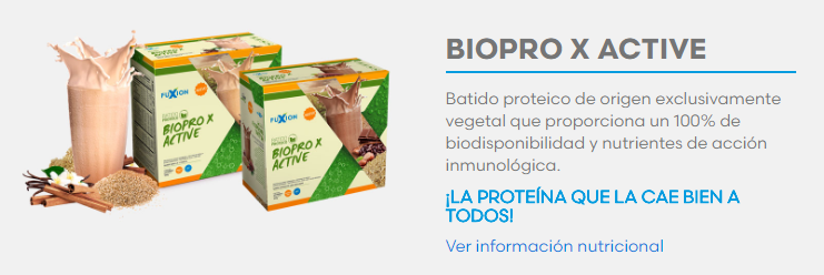 productos fuxion biopro x active batido proteina vegetal vegana que proporciona nutrientes para reforzar la salud y defensas